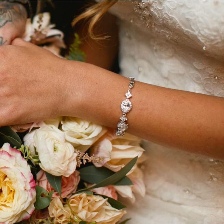 EVER FAITH Wedding Bridal Bracelets for Brides Bridesmaids, Gorgeous Cubic Zirconia Classic Teardrop Tennis Braceletss for Women Jewelry - Image 2