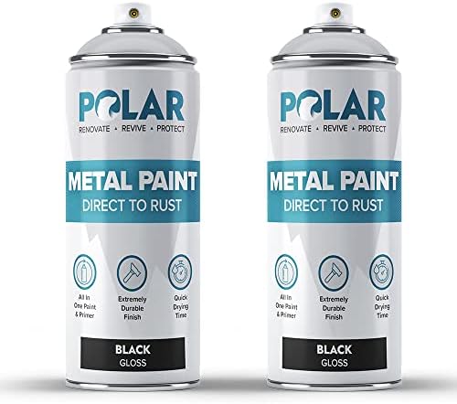 Polar Direct to Rust Gloss Black Metal Spray Paint - 2 x 400ml - Perfect for Metal, Wood, Furniture, Rust - Outdoor & Indoor Surfaces - Easy to Apply - 3 in 1 Primer, Undercoat & Topcoat