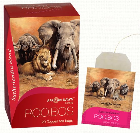 African Dawn Estate Rooibos + Sutherlandia Blend 20 Tagged Tea Bags, Single Origin Estate Rooibos of the Finest Export Quality