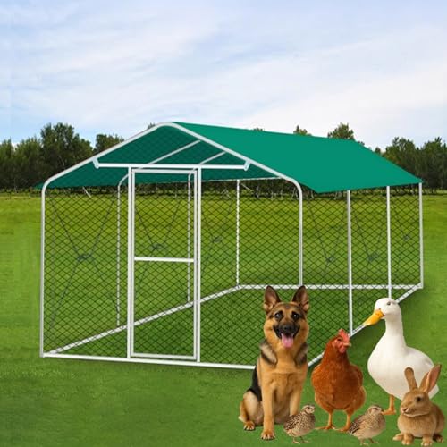 鶏小屋 屋外 大型 亜鉛メッキ鋼製 雨よけ 扉付き 犬小屋 屋根付き 日よけ 家禽ケージ飼育ケージ 組み立て簡単分解して繰り返し使用可能(3*6*2m)