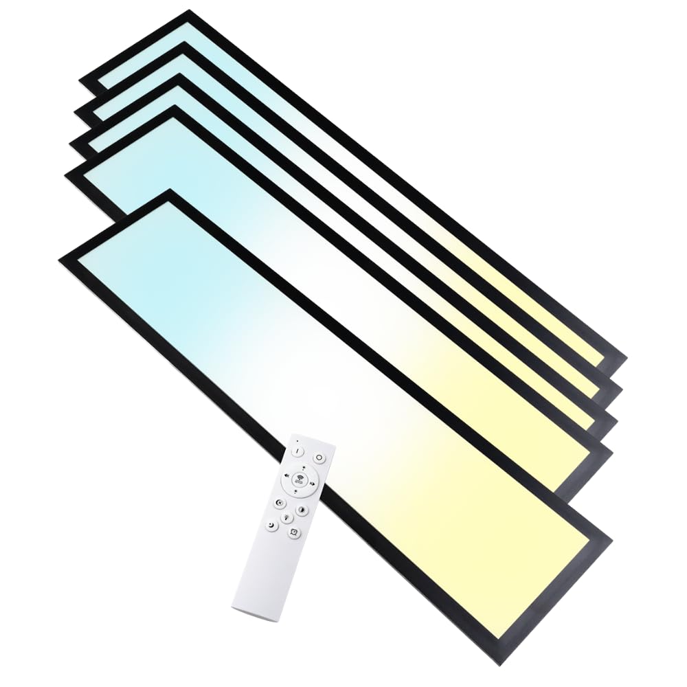LUXULA 5er Pack LED Panel 80x20cm Schwarz, 40W 4400lm, 3000-6500K dimmbar, Deckenlampe LED mit Fernbedienung, UGR<19 blendfrei, Deckenpanel dimmbar, Deckenleuchte flach, Deckenlampe lang