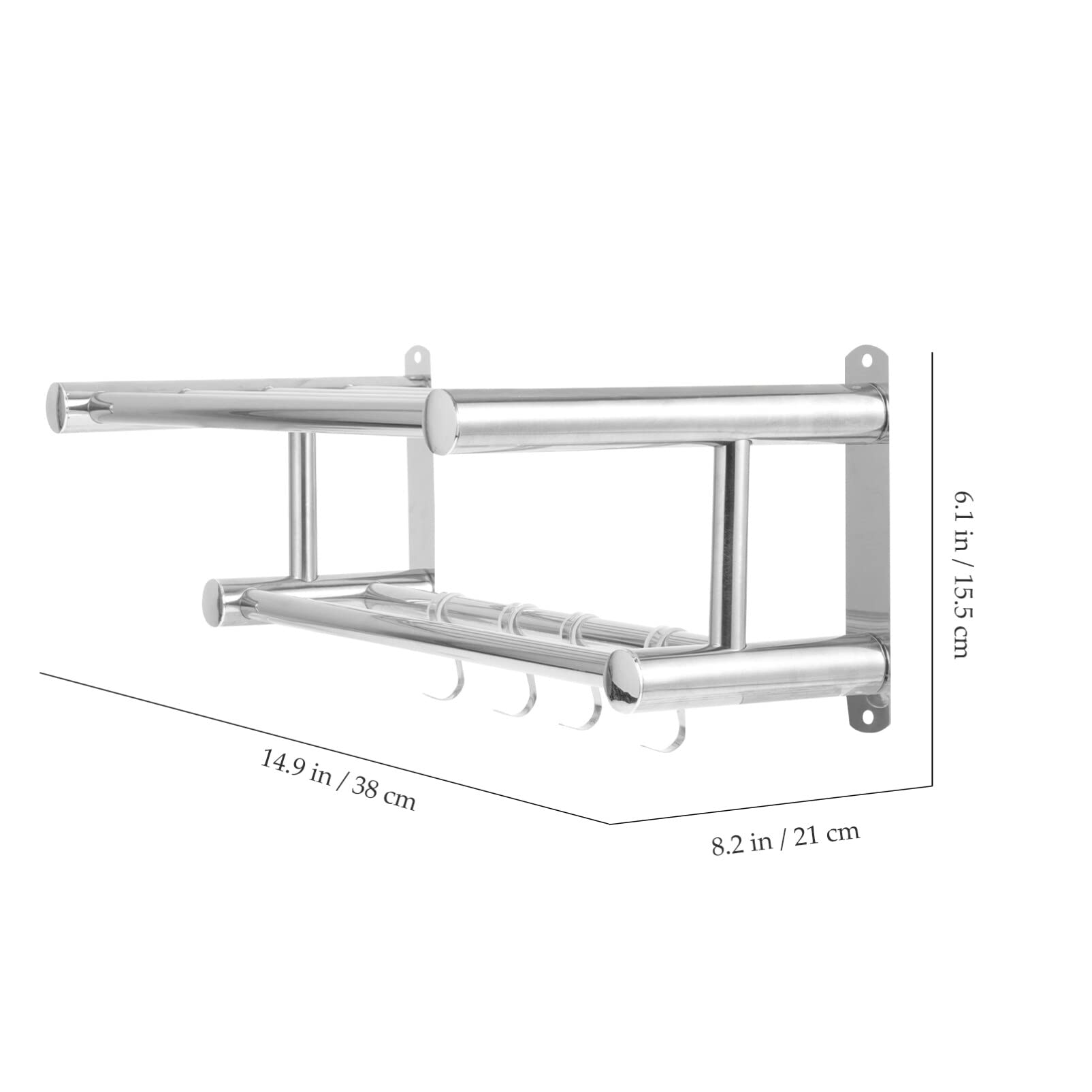 OSALADI Bathroom Towel Rack with,Double Bathroom Towel Rack with Shelf,Wall Mounted Double Towel bar with Shelf Stainless Steel Hotel Bath Rack,Silver