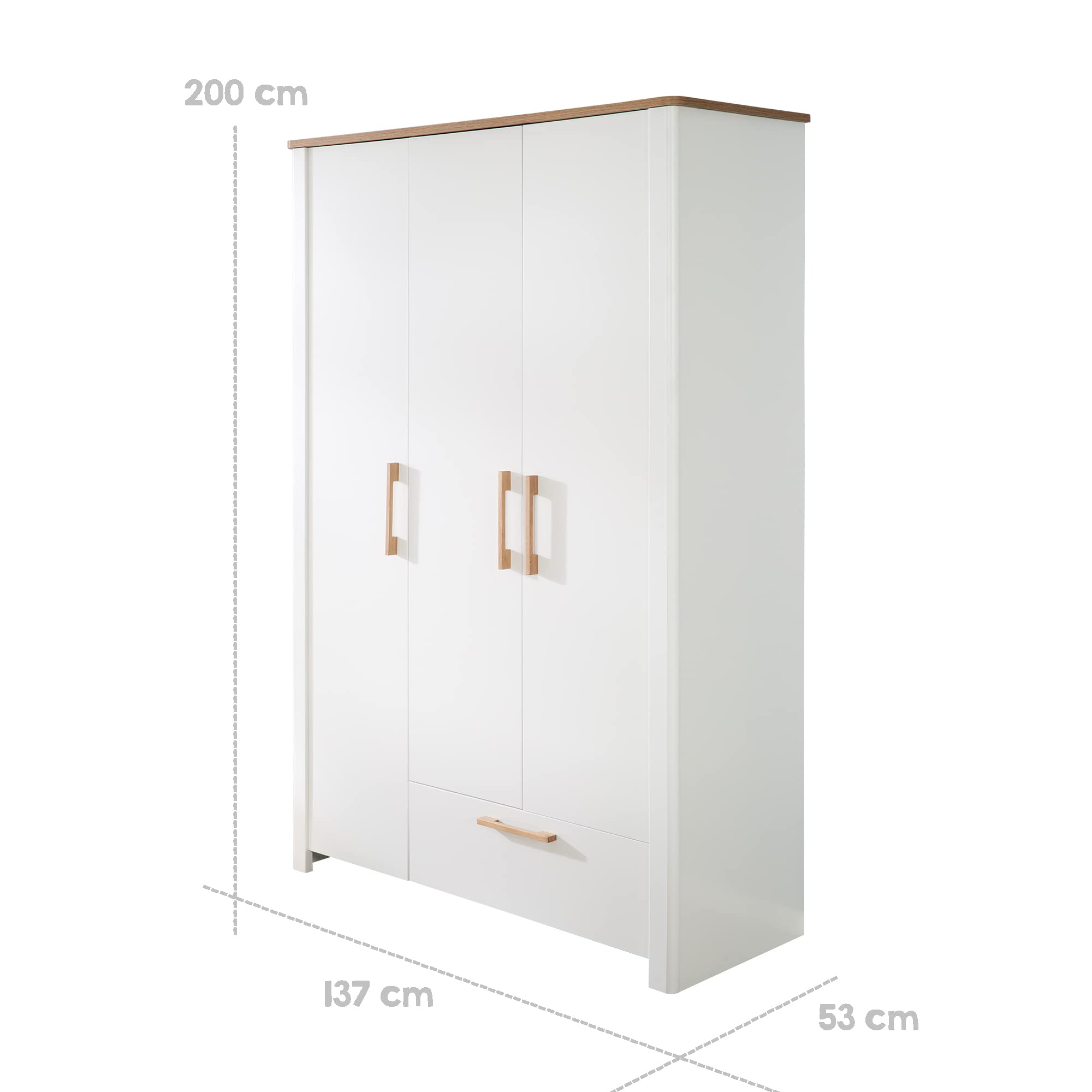 roba Kleiderschrank 'Ava' 3-trg. weiß Artisan Eiche 200 x 138,5 x 54 cm