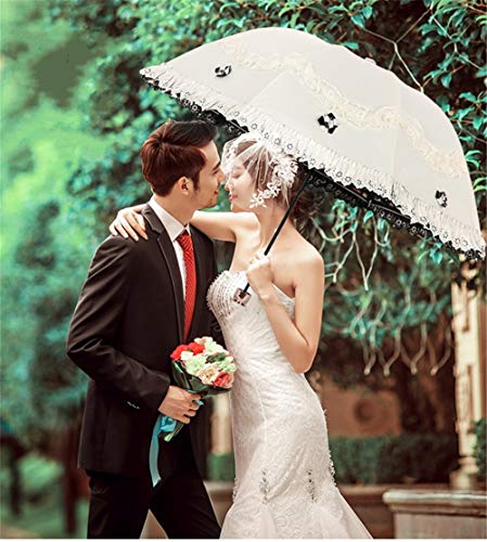 Honeystore Princess Lace Ultraviolet-Proof Folding Umbrella Anti-uv Dome Parasol Ivory