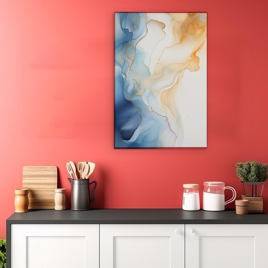 Canvas for Living room. Spiraling Elegance: A Vivid Encounter of Blue and Gold, 27 x 18 inch Canvas Wall Art - Modern Home Decor - 69x46 cm (27x18 inch)