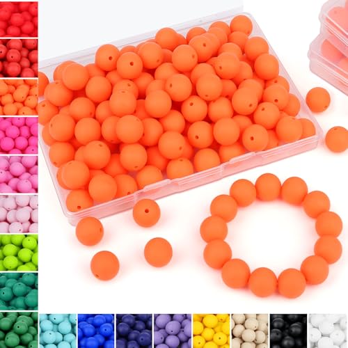 NUKAYAI 70Pcs 15mm Orange Silicone Round Beads for DIY Keychain