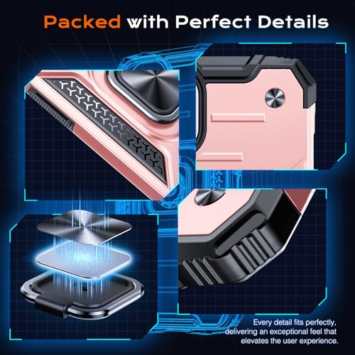 Image of Anqrp Heavy Duty Case for iPhone 13 /14 Case with Enhanced Ring Holder Grip Stand, Military Grade Shockproof Rugged Drop Protective Silicone Hard Slim iPhone 13 /14 Phone Case Cover,Pink Gold