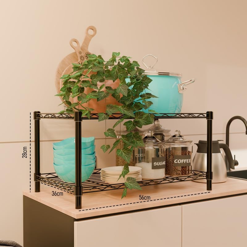 Image of 2-Shelves CounterTop Heavy Duty Steel Storage Rack | Multipurpose Shelving Unit for Kitchen, Home & Utility