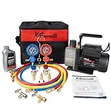 XtremepowerUS 4.5 CFM AC Vacuum Pump & 1/3HP Manifold Gauge Set HVAC Systems Commercial Use Refrigerant Service Kit with Hoses & Can Taps R134, R22, R410a Gauge