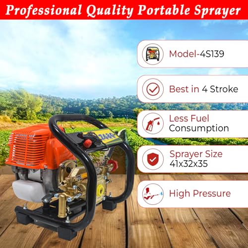 Image of OEM Portable Power Pressure Sprayer Pump with 4 Stroke Advanced Technology Petrol Engine, Spray Gun, 15 Meter Hose Pipe for Pesticides, Agriculture Use, Gardening - 139-F