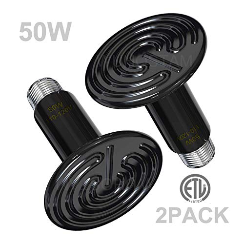 Wuhostam 50W 2 Pack Ceramic Heat Lamp,Black Infrared Bulb Emitter Lamp for Pet