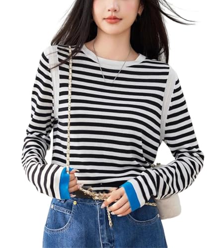 Women's Vintage Striped Sweaters Long Sleeve Pullover Casual Loose Knitted