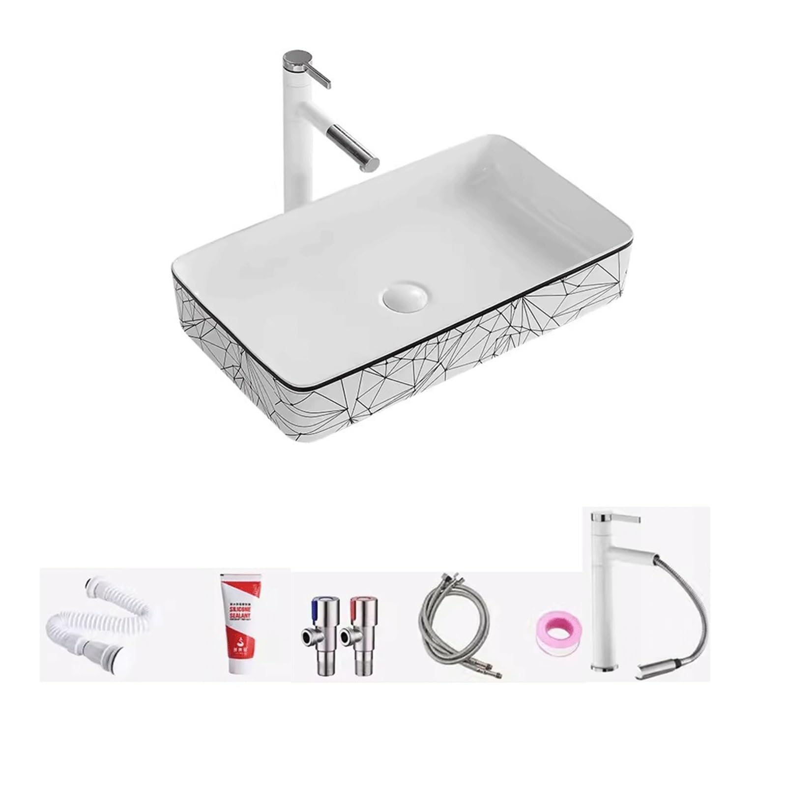 Hpthly White Bathroom Sink Ceramic Washbasin Nordic Above-Ground Basin Square Household Washbasin Simple Color Art Basin Hotel Washbasin Tray Vessel Sinks