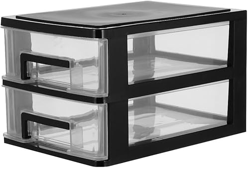 Torre de almacenamiento de plástico con 2 cajones, gabinete de almacenamiento multifuncional con cajones transparentes, estuche organizador para