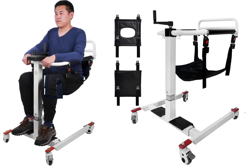 Pratico Sollevatore Manuale per Pazienti da Utilizzare a Casa, Regolabile in Altezza E Larghezza, con 2 Cuscini di Seduta, Sedia da Trasporto su Ruote per Persone con Disabilità