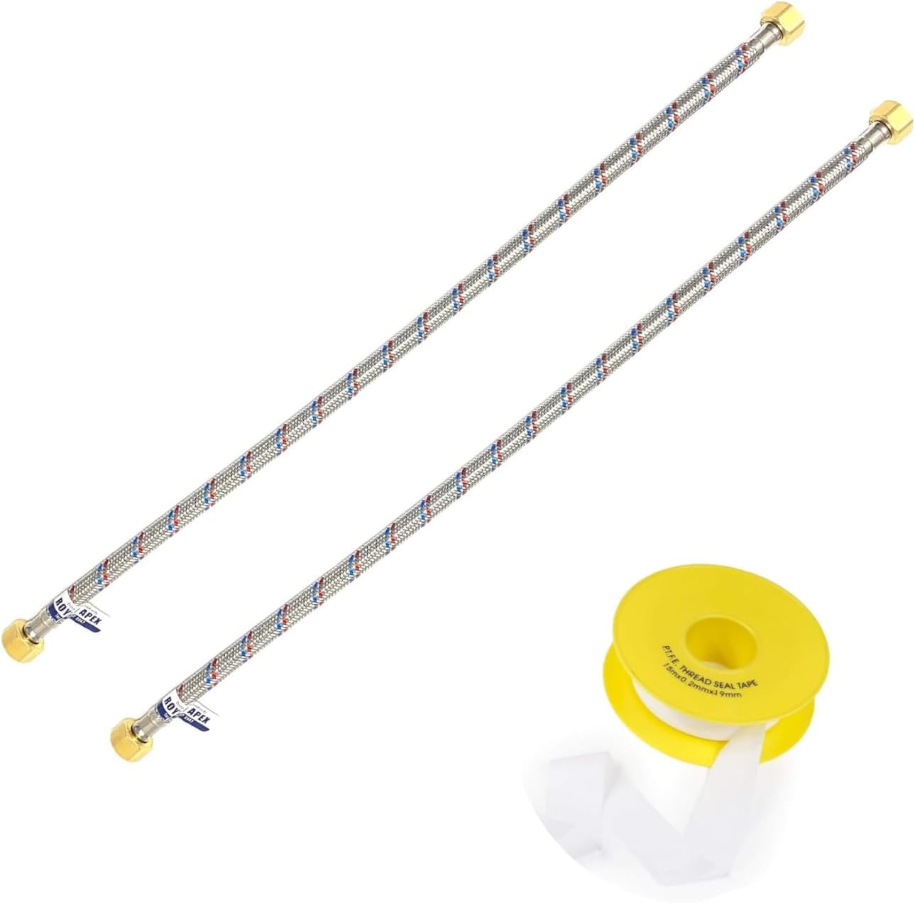 2 Pcs Stainless Steel Flexible Hose Pipe With Teflon Tape - Ss Mesh Braided With 1/2" Brass Female to Female Threaded Nut | Water Heater Hose (30 CM)