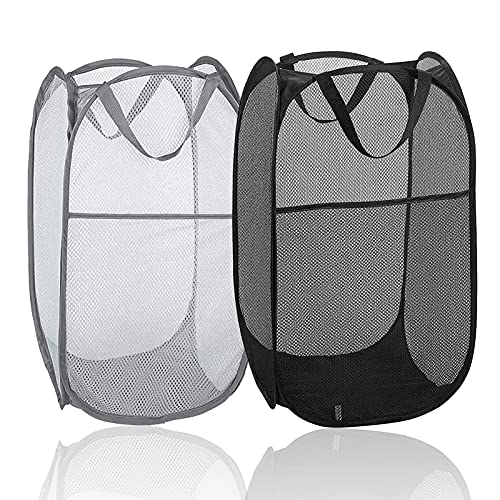 Cesta de lavandería de malla, paquete de 2 cestas plegables para la colada con asas duraderas, bolsa de malla portátil para lavar la colada, ideal para el hogar, universidad, viajes Cover