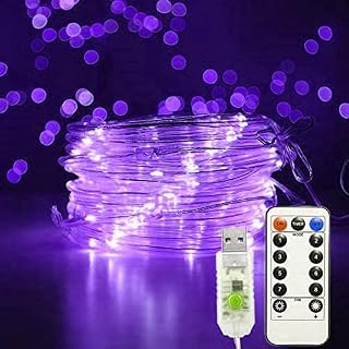 Rope String Lights, 12M 100LED Rope String Lights Ribbon Mood Rope Light Waterproof USB Tube Lights 8 Modes (Purple)
