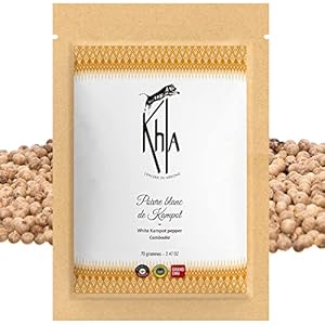 Khla - Kampot Pfeffer Weiß Bio 70g - Weißer Pfefferkörner Ganz Biologisch - Grand Cru, Stark & Kräftig - Zutat Küchen - Direkt vom Erzeuger - Weiße Körner Ganze für Mühle - Herkunft Kambodscha