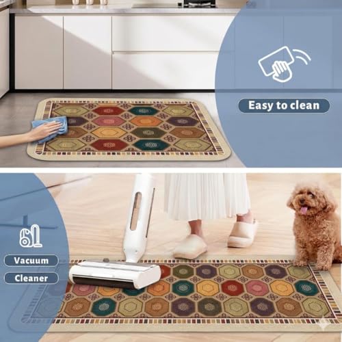 Image of Kitchen Anti Slip Mat for Floor, Waterproof Washable Kitchen Mats, Non Slip Kitchen Floor Mats for Home, Soft Mats for Kitchen, Kitchen Mats for Floor Anti Slip (HEXAGONE-Ethnic)