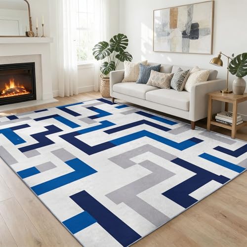 Motifs Géométriques Abstraits Forme Labyrinthe Tapis Design 3D Moderne 140 x 200 cm, Blanc Tapis de Salon Élégant en Flanelle Douce – Couleurs Vives Ne...
