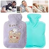 Bolsa de agua caliente de felpa de 750 ml】El lindo patrón de animales es agradable y divertido, la funda de felpa extraíble mantiene la bolsa de agua caliente caliente caliente durante más tiempo y también es bueno para evitar quemaduras y se siente más cómoda y suave.