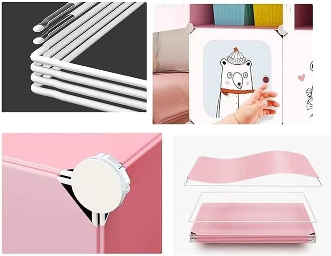 Image of Plastic Wardrobe for Clothes | Plastic Almirah for Kids | 8-Cube Baby Cupboard for Clothes Storage | Portable Collapsible Wardrobe | DIY Kids Almirah for Bedroom - Cute Animal Print