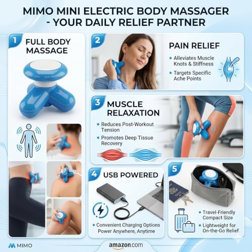 Image of EESOME Mini Electric Body Massager for Pain Relief & Relaxation | USB Powered Full Body Vibration Massager for Neck, Back, Shoulder & Legs | Portable Handheld Massager | Batteries Not Included