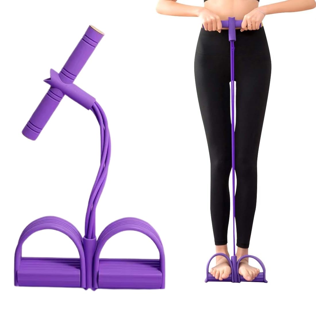 EIDUOVA Fascia di Resistenza a Pedale, Corda Elastica con 4 Tubi, Corda Elastica di Trazione, Elastico con Pedali, Allenatore Addominali per Vita/Bracci/Gambe - 1
