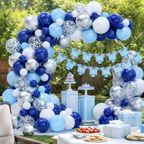 Image of Blue Birthday Decoration Kit with Baby Suit Theme Happy Birthday Banner - Birthday Party Decoration for Boys Kids Celebration - Pack of 52 Pcs