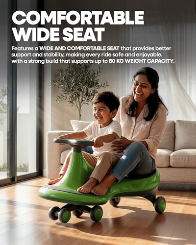 Image of Tygatec Swing Car Ride-On Toy for Kids | Self Propelled Wiggle Car | No Battery Required | Smooth Steering | Indoor Outdoor Toy Car | Green Color | Ages 2+
