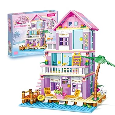 AMAZON - PUSITI Girls Building Blocks Dream House Toys 573 Pieces Seaside Villa Friends Cottage Building Set Beach Villa Educational Toys Girls Holiday Cottage Construction Bricks Toys