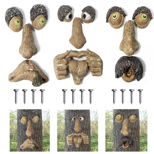 FmnyYaid Tree Faces Decor Outdoor, Tree Face Outdoor Statues Old Man Trees Hugger Bark Ghost Yard Art Garden Decoration, Trees Decorations Outdoor for Halloween Easter