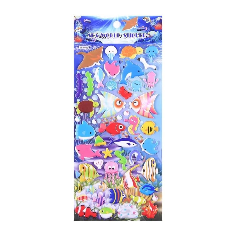 Image of Crackles Puffy Stickers for Kids, 3D Stickers for Girls, Aesthetic Sticker, Cute Stickers, Foam Stickers for Kids, Craft Stickers, Self Adhesive Stickers(Sea World-10 Sheet Mix Design)