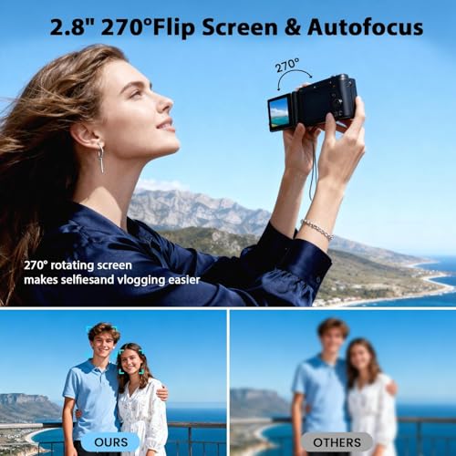 Appareil Photo Numérique 4K, 64MP Autofocus Camera Vlog 18X Digital Zoom avec Écran Rotatif 270°, Appareil Photo Compact avec Carte 32GB et 2 Batteries pour Débutants et Adolescents – Image 4