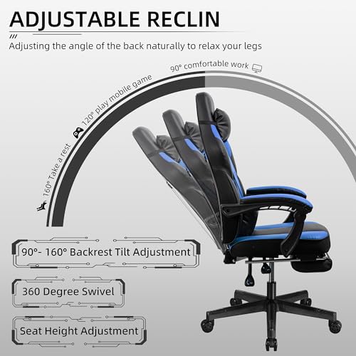 Image of Shintenchi Gaming Chair,Video Game Chair with footrest and Massage Lumbar Support,Height Adjustable Game Chair with 360Swivel Seat Ergonomic Computer Chair with Headrest for Office or Gaming(Blue)