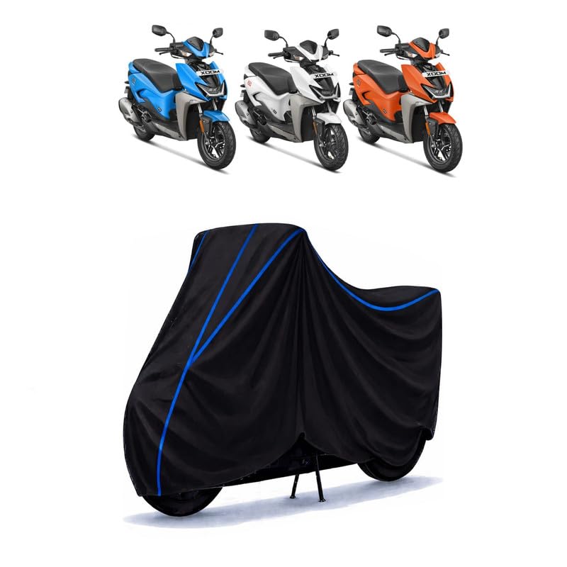 Image of Scooty Cover Water Resistant for Xoom 110 LX | Universal Scooter & Bike Cover | Heavy Duty UV Dust, Rain & Scratch Protection | Elastic Fit All Weather Indoor Outdoor | Black with Blue Piping