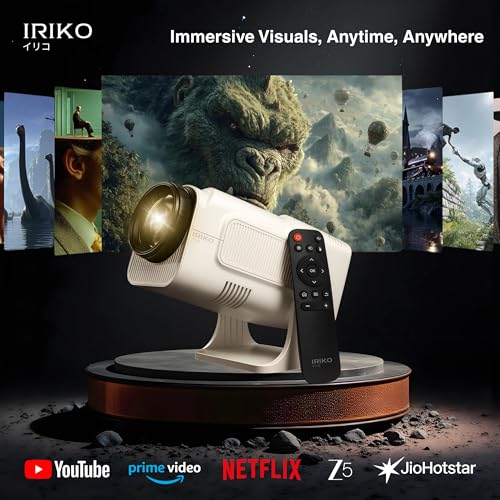 Image of IRIKO Prizm Plus Projector WiFi 6 Mini Projector with Bluetooth 5.2, Native 1080P Full HD Support, 150 inch Display, Auto Keystone & 180 Adjustable Stand, Portable Home Theater Projecter. (Prizm Plus)