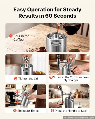 Image of VEVOR Nitro Cold Brew Coffee Maker 68 oz Nitrogen Dispenser System, Home Brew Coffee Keg, Portable Nitrogen Infuser with Dispenser and Pressure Relieving Valve, Gift for Coffee Lovers