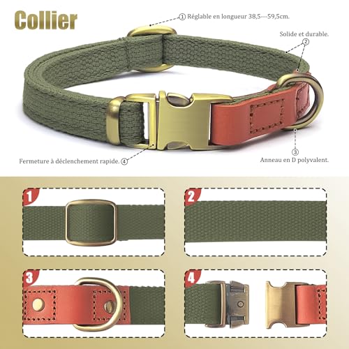 QRDA Dog Collar and Lead Set Army Green Personalized Adjustable Tactical Belt for Small Dogs Medium Dogs M - Image 2
