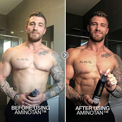 MAN TAN Sunless Tanner Double Pack for MEN | AMINOTAN - The Best Clear Self Tan Mousse For Men Works With Hair + Sweat Proof (2 Bottles & Mitt) - 13.4 fl