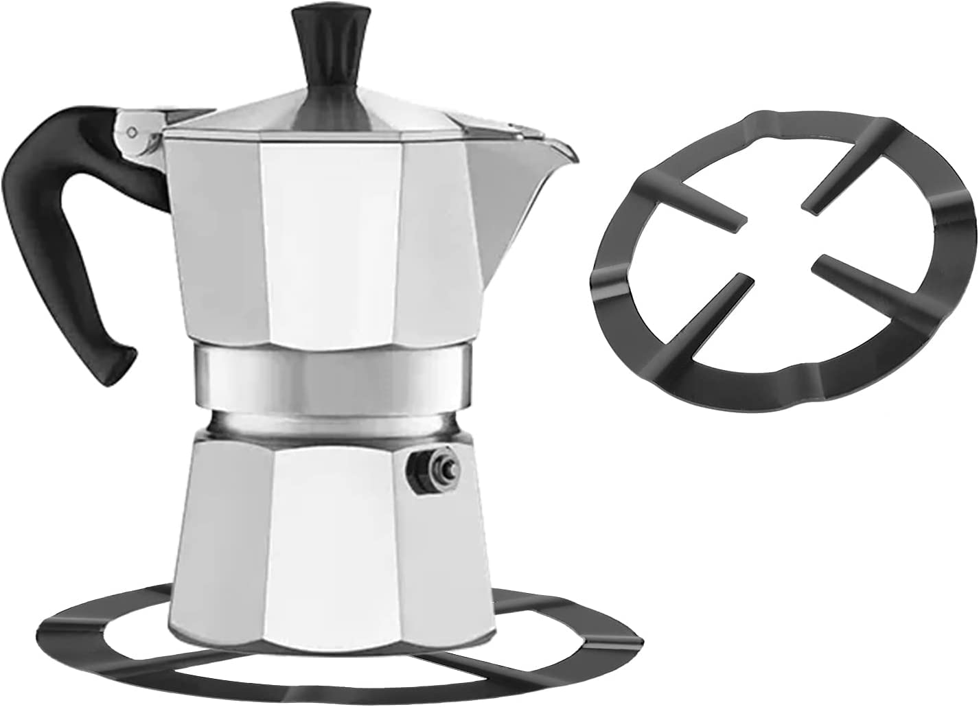 Stainless Coffee Pot Shelf, Black Moka Coffee Pot Shelf Round Stove Pot Holder Gas Range Support Rack Stand for Kitchen