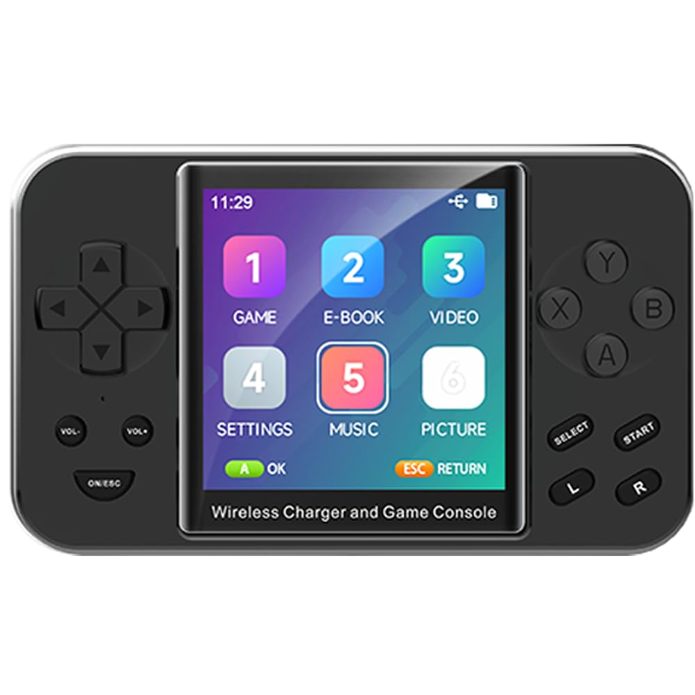 Tragbare Spielkonsole mit 6000+ Retro-Spielen · 5000 mAh Akku · Kabelloses Laden · Unterstützt E-Books & Musik(Grau)