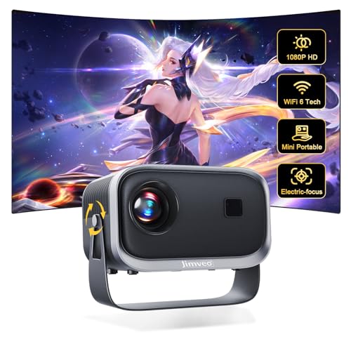 Proiettore【Focus elettrico e correzione elettronica del trapezio a ±45°】Jimveo E18 Mini proiettore portatile a 360° 13000L1080P videoproiettore WiFi6 Bluetooth HomeCinema 4K Supporto per Phone/TVStick