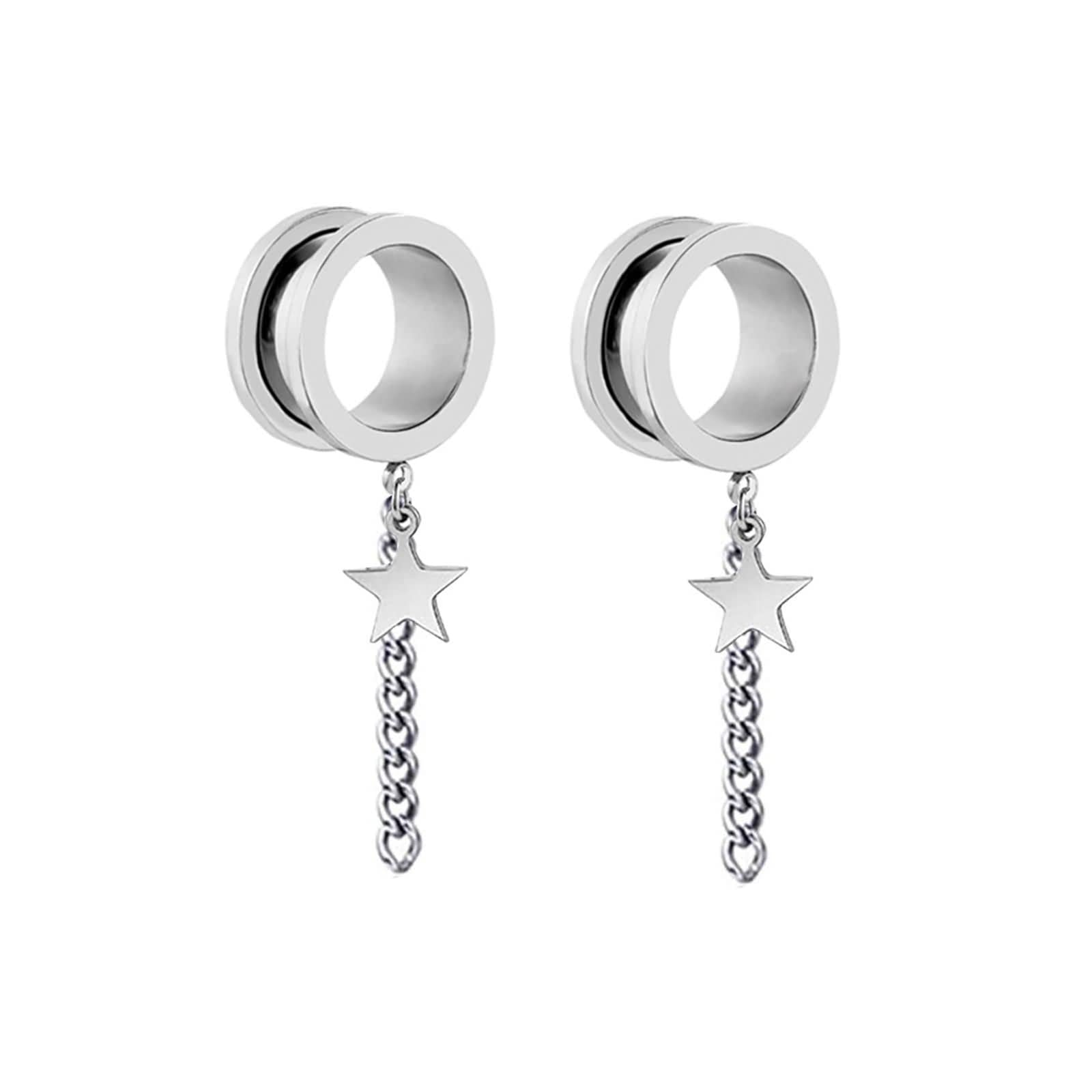 Daesar Ohr Tunnel Set, Plugs 6-25MM Edelstahl Hängend Stern mit Schraubverschluss Ohrringe Piercing Tunnel Plug