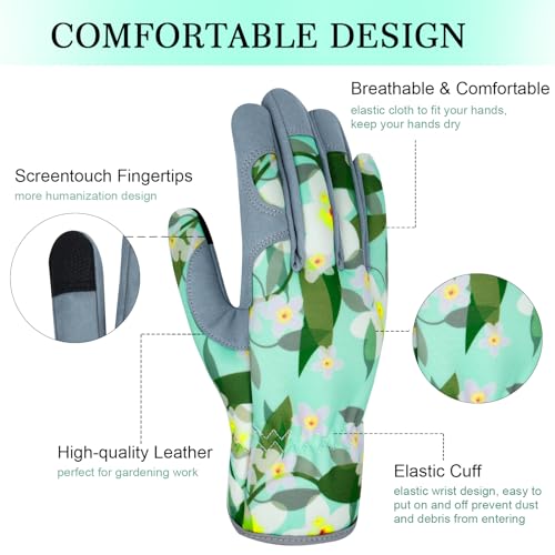 MERTURN Leather Gardening Gloves for Women Thorn Proof Garden Gloves Touch Screen Working Gloves Gifts,M