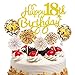 Cymeosh Dekoracja na tort 18 urodziny dziewczynki chłopcy, dekoracja kuchenna Happy Birthday Gold, brokatowe Cake Topper z balonami konfetti i papierowymi wachlarzami, tort urodzinowy dekoracja na 18. urodziny impreza dekoracja