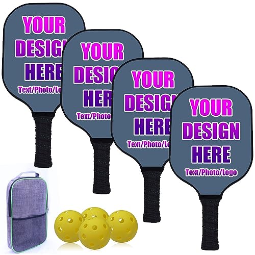 iPrint Personalized Custom Pickleballs Paddles, Pickleballs Paddles Set of 4 with 4 Balls and 1 Portable Carry Bag Lightweight Pickleballs Rackets with Pickle Ball Paddles Gifts, Indigo Blue