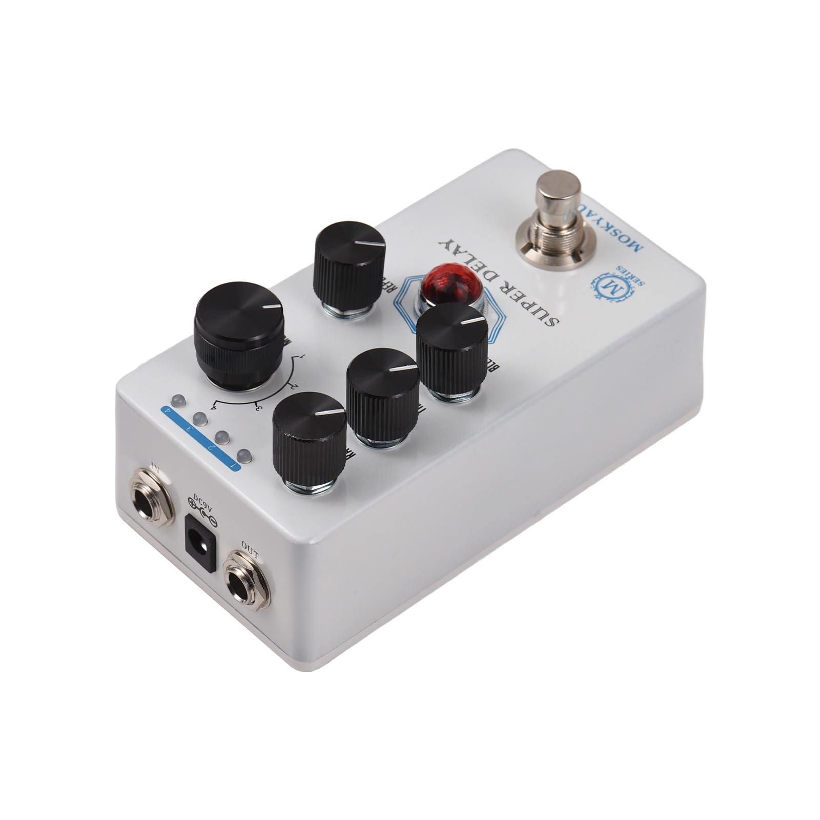 Pedał Efektów Gitarowych Super Delay z Analogowym Opóźnieniem Taśmowym dla Gitarzystów Elektrycznych | Mieszanie/Czas/Szybkość/Powtórzenia/Pokrętło 4 Trybów | True Bypass, Wytrzymały Stop