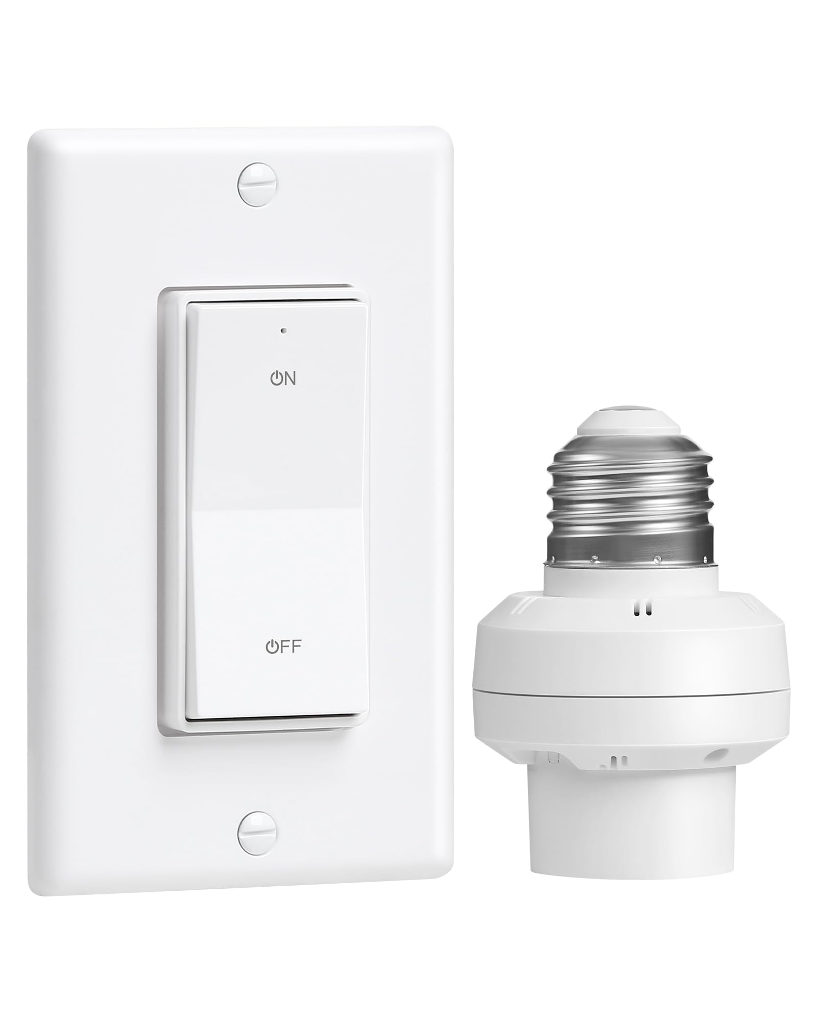 200FT Range Wireless Light Switch for Pull Chain Light Fixture, E26 E27 Lamp Socket, No Wiring Needed, FCC Listed Remote Control Light Bulb Socket with Decorator Rocker Wall Switch